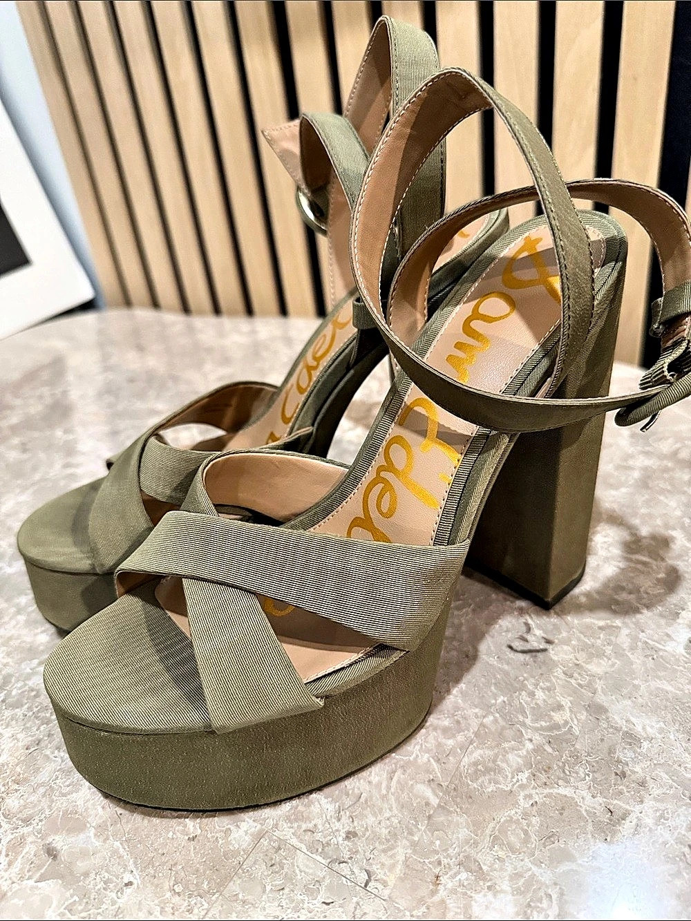 Sam Edelman Women's Savannah Platform Heels in Light Olive Size 7.5 M